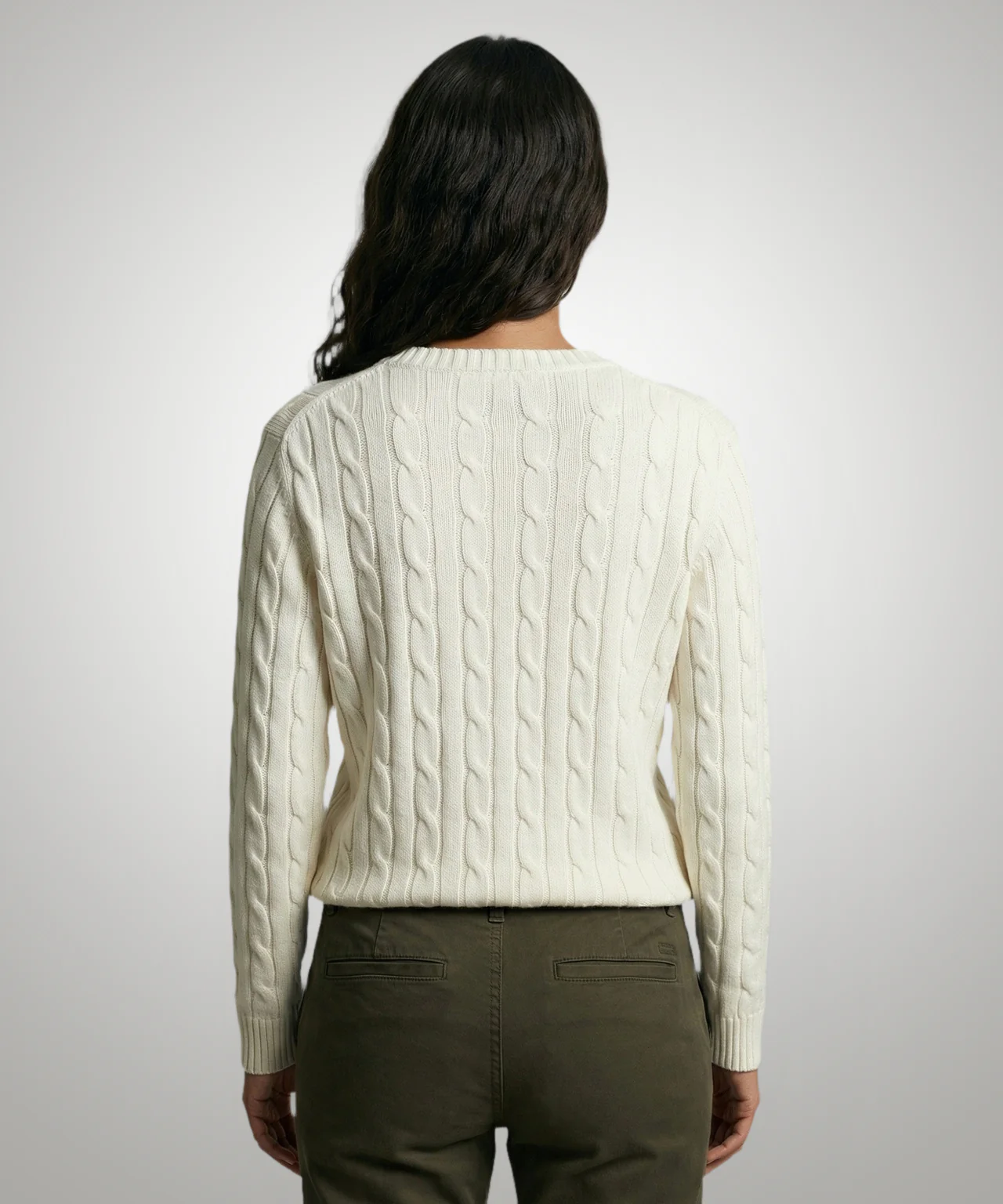 Trui Kabelpatroon Katoen-Kasjmier Ronde Hals | Off White - Image 3