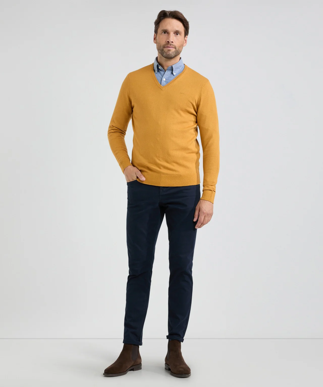 Trui V-hals Cotton Merino | Autumn Yellow - Image 4